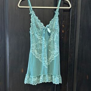 Elegant Lace-Trimmed Teal Chemise